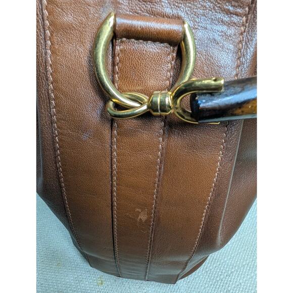 AUTH VTG GUCCI Bucket Bag Brown Leather Bamboo Top Handle Gold Hardware - Picture 5 of 10